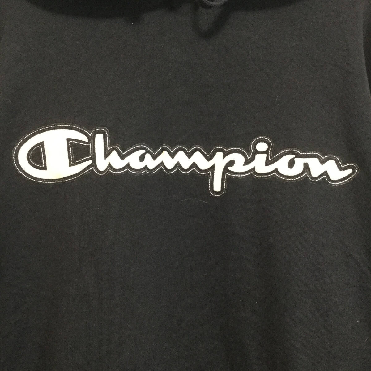 【チャンピオン ビッグロゴパーカー】海外サイズ 袖Cロゴ スウェット プルオーパー 3XL 黒 Champion 古着 [240127-022]_画像6