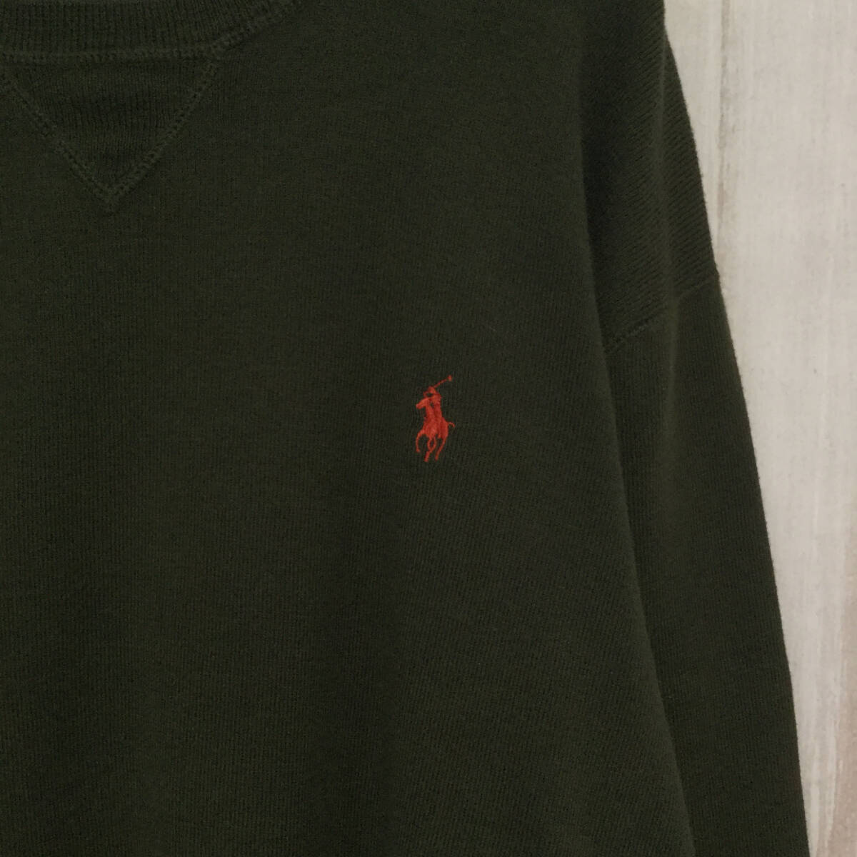 【ポロラルフローレン ロゴ刺繍コットンニット】 超ビッグサイズ セーター 2XL カーキ POLO RALPH LAUREN 古着 [240116-025]_画像6