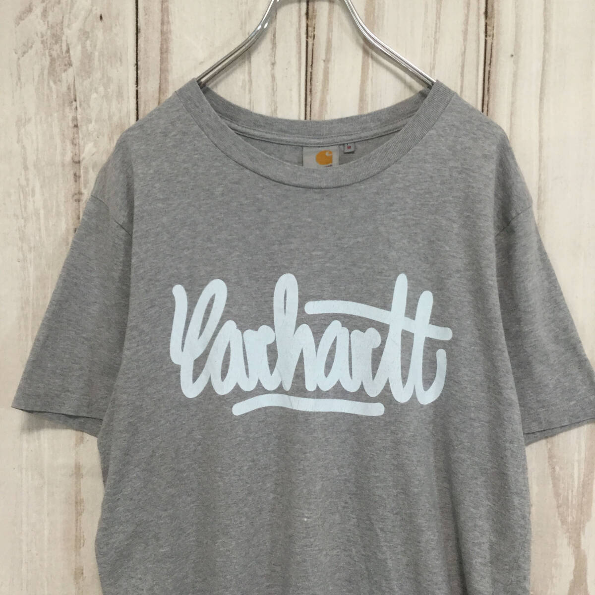 【カーハート ビッグロゴ半袖Tシャツ】ロゴワッペン M グレー Carhartt 古着 [240211-026]_画像5