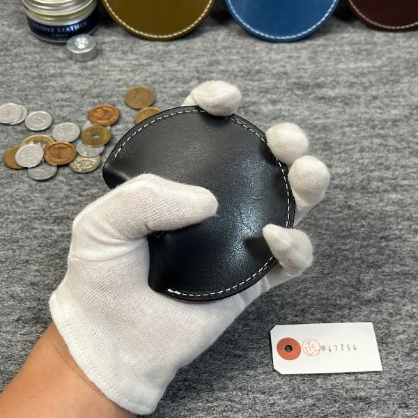  round coin case Italian leather stylish coin case change purse . original leather compact men's purse 1 jpy one jpy free shipping new goods black 