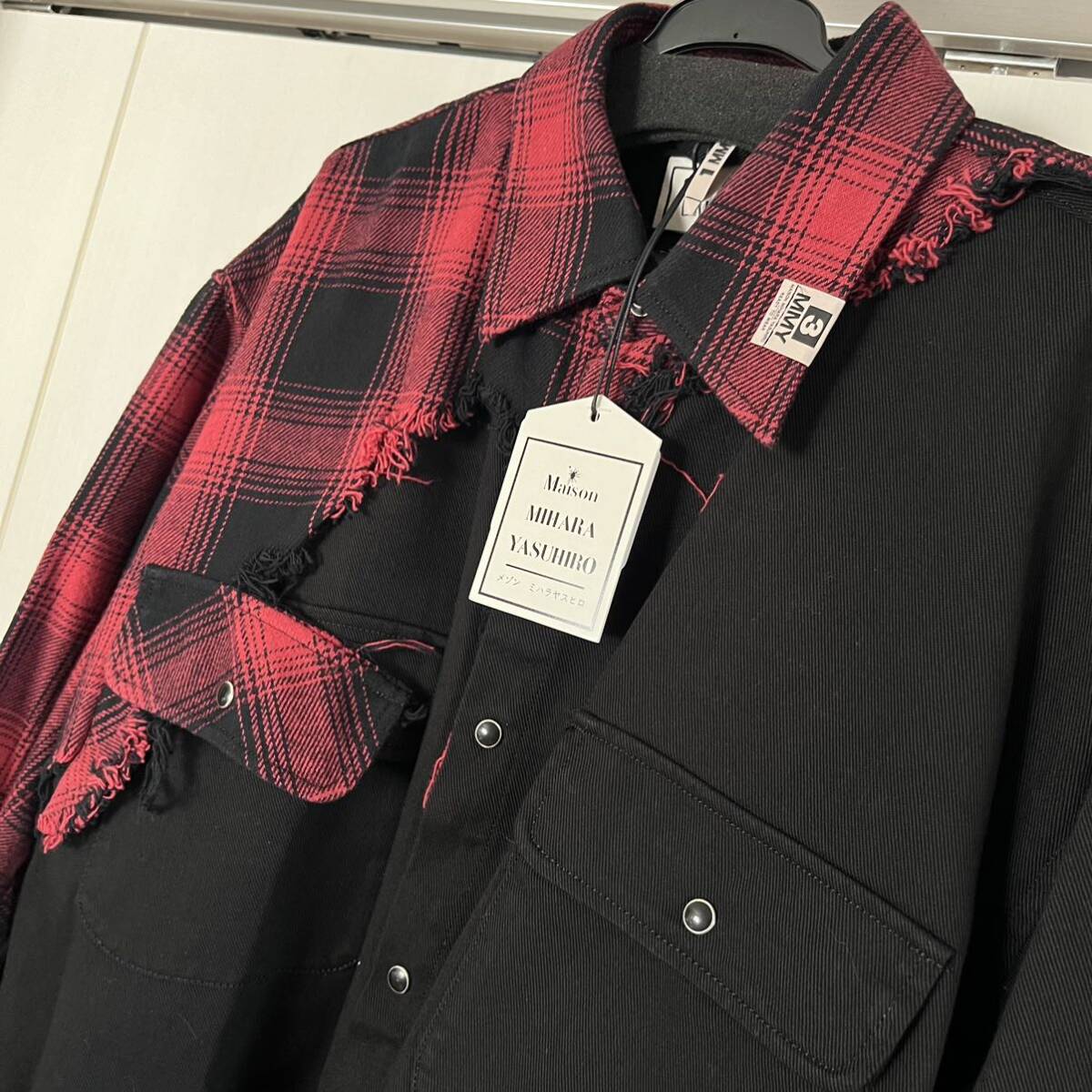 新品タグ付き 22-23AW Maison MIHARA YASUHIRO メゾン ミハラヤスヒロ ダメージ シャツ 46 M メンズ Hirf Broken Shirts チェック柄