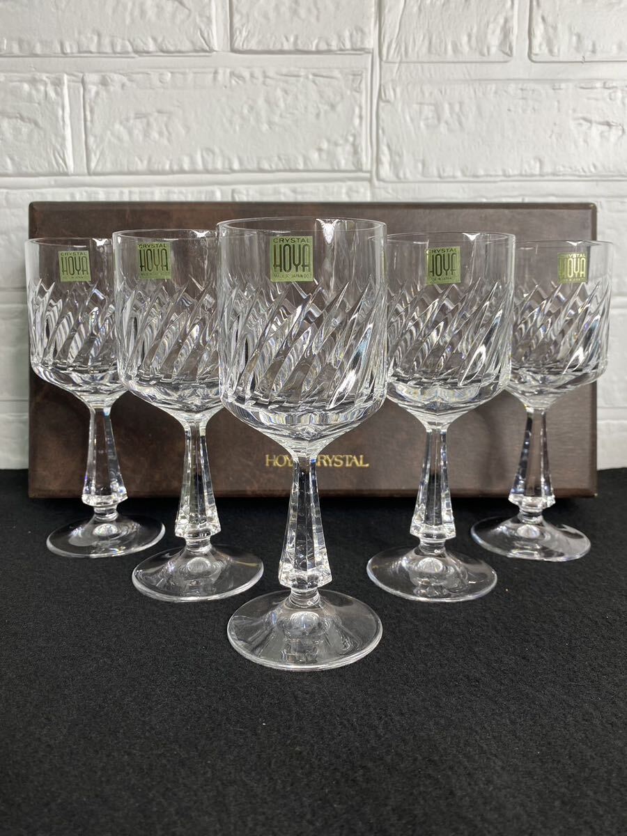 【FS0338】HOYA クリスタルグラス　5個セット ワイングラス ホヤ CRYSTAL シャンパングラス クリスタルガラス カットガラス ガラス製 _画像2
