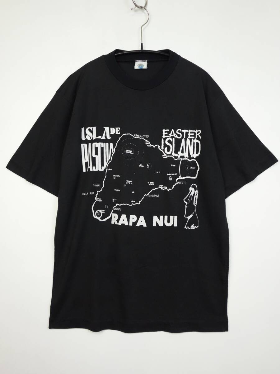 C404/80s/IORANA/イースター島/モアイ像/シングルステッチ/半袖Tシャツ/50/50/ブラック系/メンズ/Sサイズ_画像1