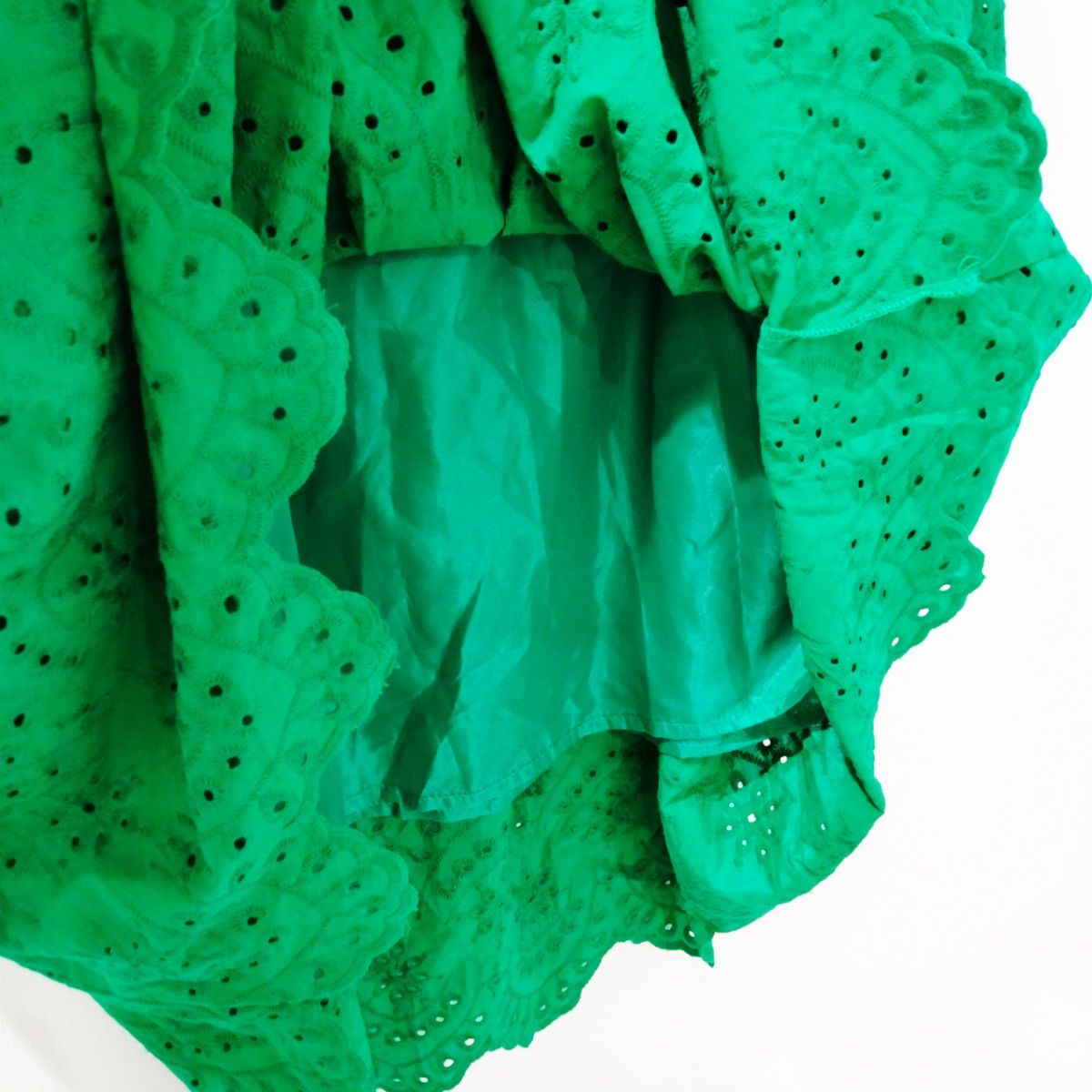 【新品未使用】 ショコラフィネローブ 総レース 緑 ロングスカート フレアスカート グリーン R ティアード ギャザー