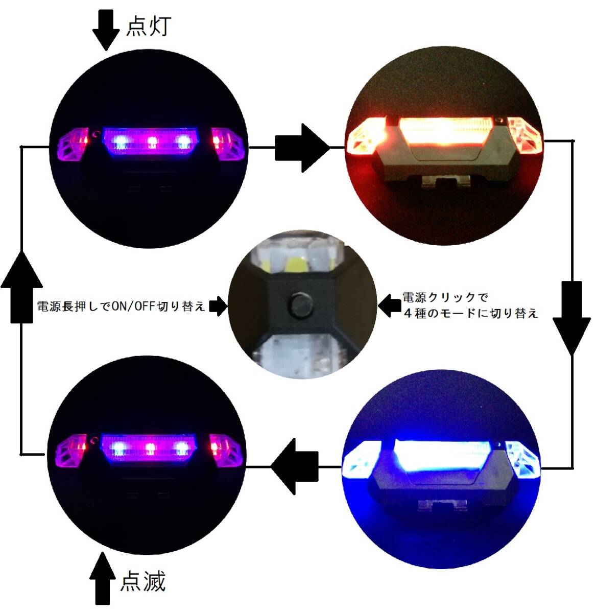 2個セット LED フラッシュライト USB充電式 自転車用 テールライト テールランプ バックライト リアライト 送料無料 安全運転 