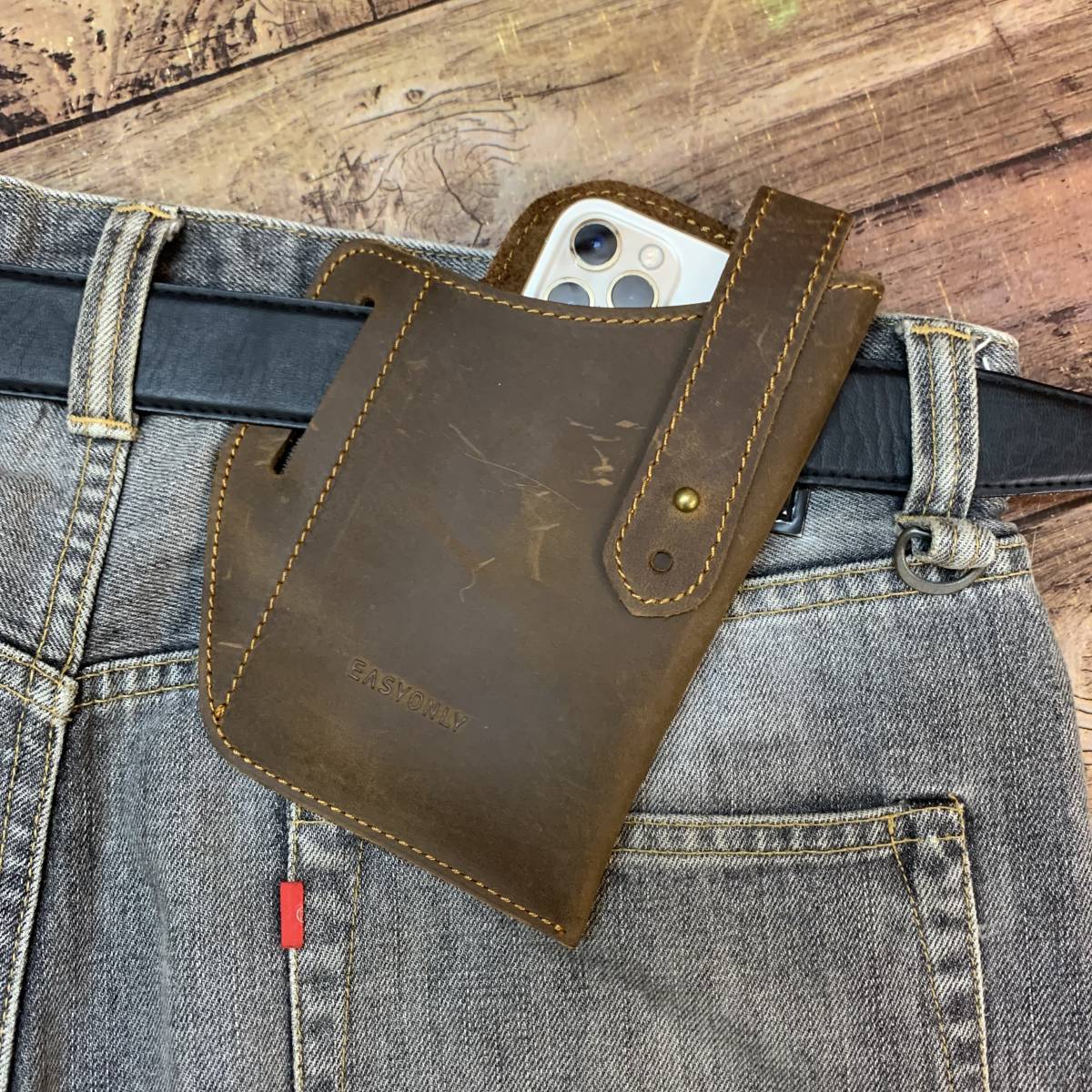  new goods original leather mobile holder ho ru Star smartphone iPhone waist bag pouch n back dark brown telephone inserting outdoor free shipping 
