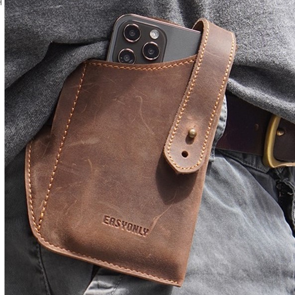  new goods original leather mobile holder ho ru Star smartphone iPhone waist bag pouch n back dark brown telephone inserting outdoor free shipping 