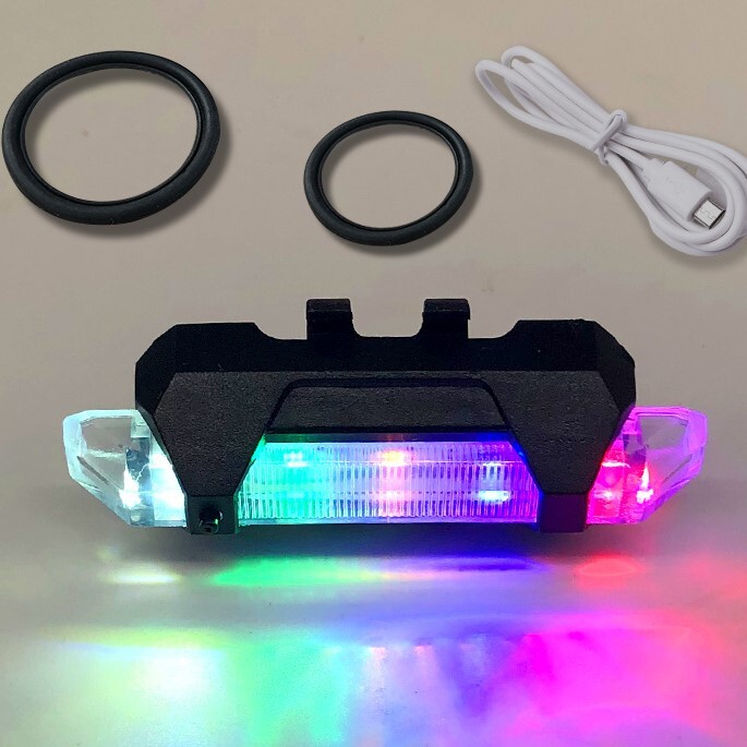 LED フラッシュライト 5色 レインボー USB充電式 自転車用 テールライト テールランプ バックライト リアライト 送料無料 夜間 安全運転_画像1