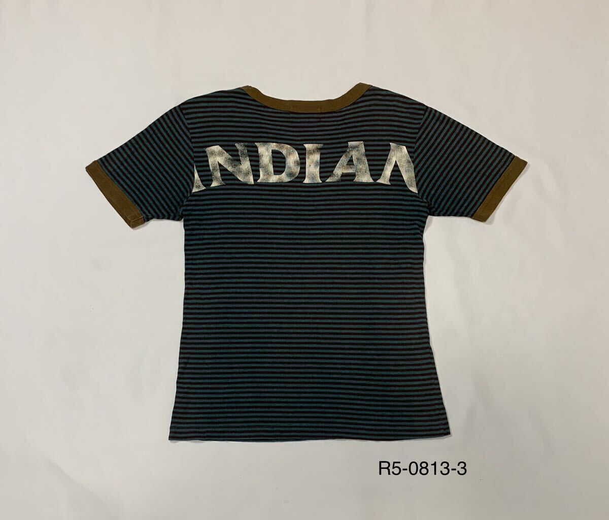 Indian Motorcycle // 半袖 ボーダー柄 プリント Tシャツ・カットソー (ブルー系×茶系) サイズ M_画像2