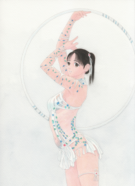 舞華 手描きイラスト複製画 #300 シトラス・ホワイト 新体操 レオタードの画像2