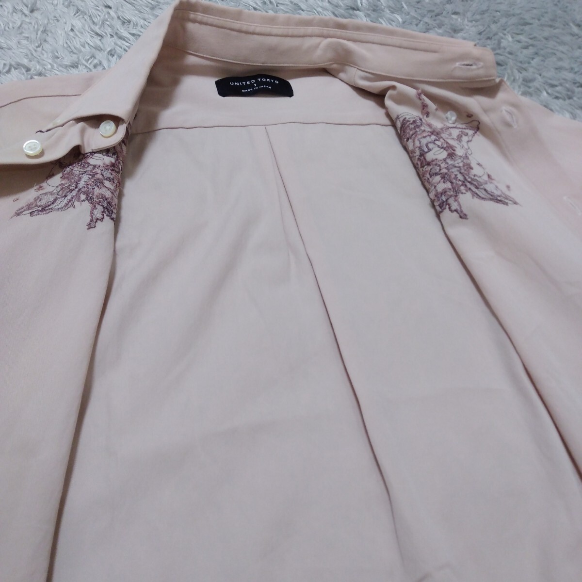 UNITED TOKYO ユナイテッド トウキョウ 刺繍 半袖 シャツ メンズ サイズ1 ホワイト〜ピンク_画像4