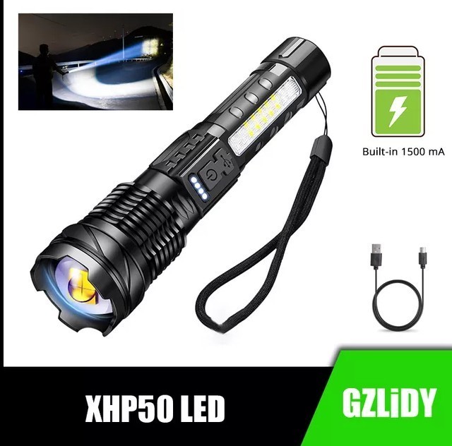 LED 懐中電灯 XPH50 Type-C充電式 超高輝度LED+COBライト7モード 防水 ズーム機能の画像2