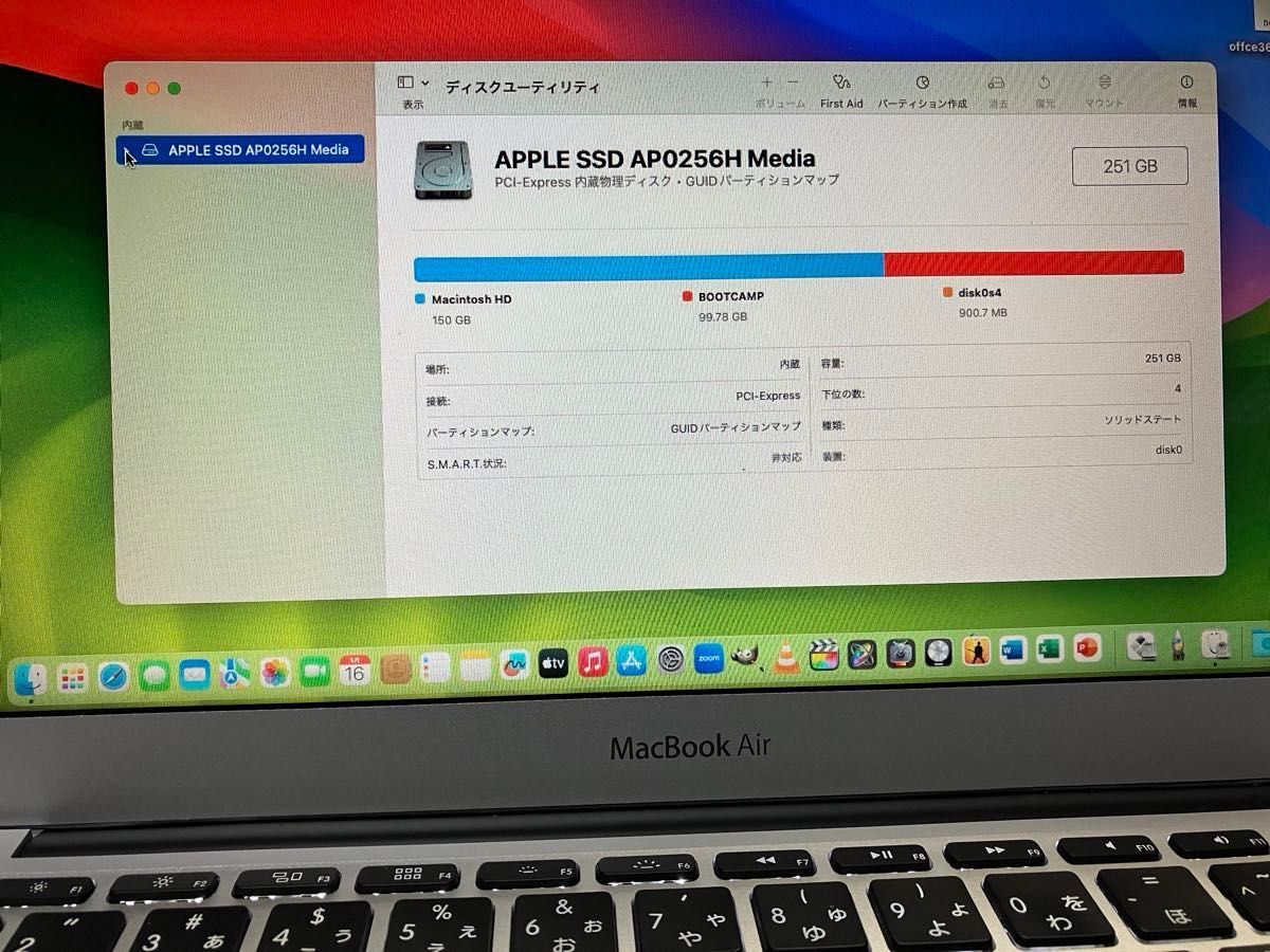 Macbook air 2015 11インチ(office365、OS Sonoma14.4,1windows11)ダブルOS