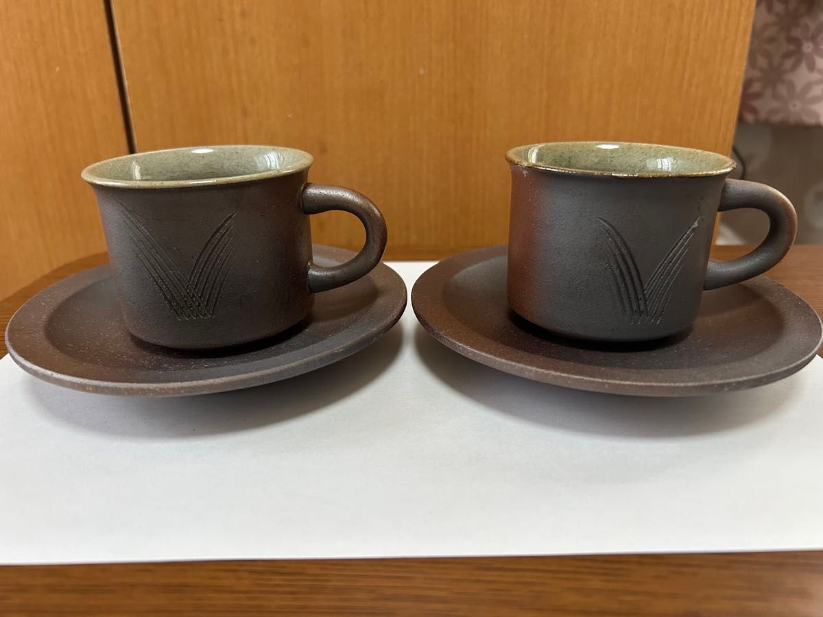 越前焼 カップ &ソーサー コーヒーカップ ペア　二客セット　未使用品 昭和レトロ