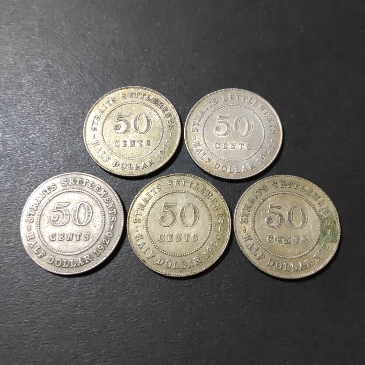 イギリス領海峡植民地 ハーフダラー(50セント)銀貨5枚_画像2