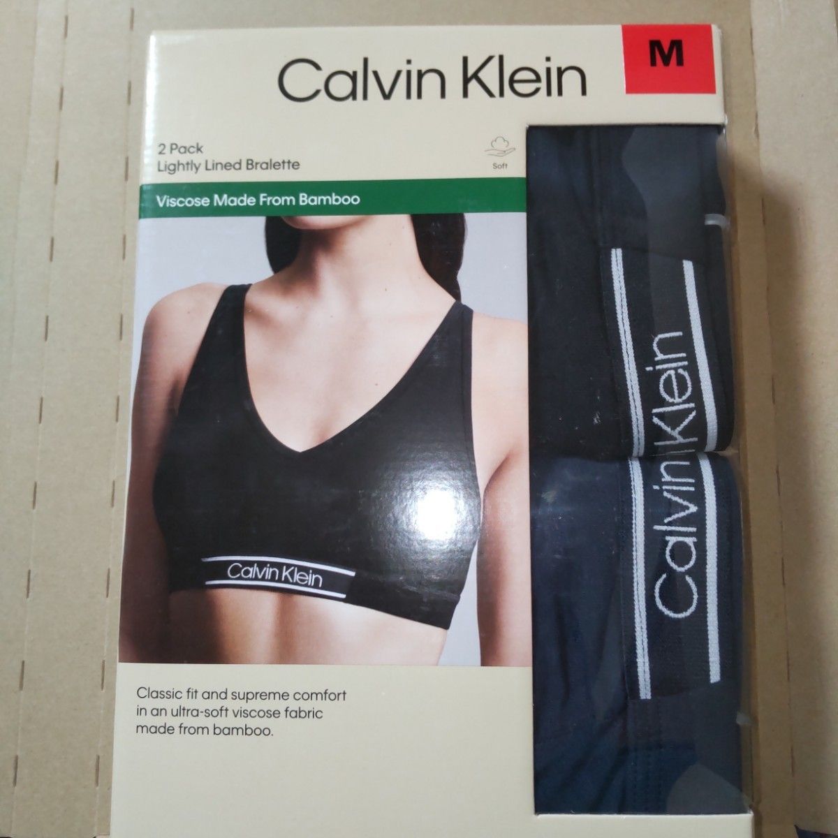 CalvinKlein カルバンクライン ブラレット 2枚組 Ｍ ブラック ネイビー スポーツブラ  BAMBOO