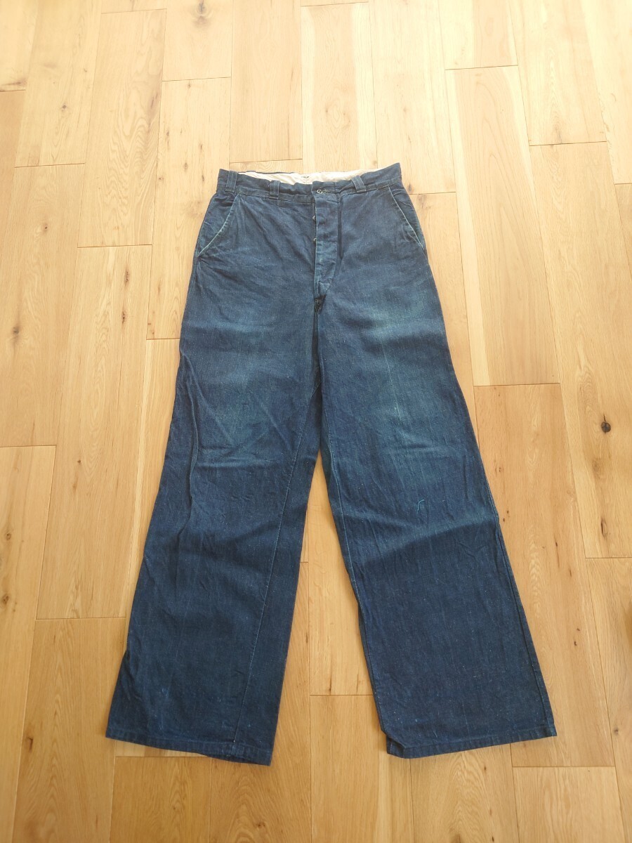 極上 真っ紺 40s 50s ビンテージ デニム トラウザー ワークパンツ Vintage Denim Trousers Work Pants の画像1