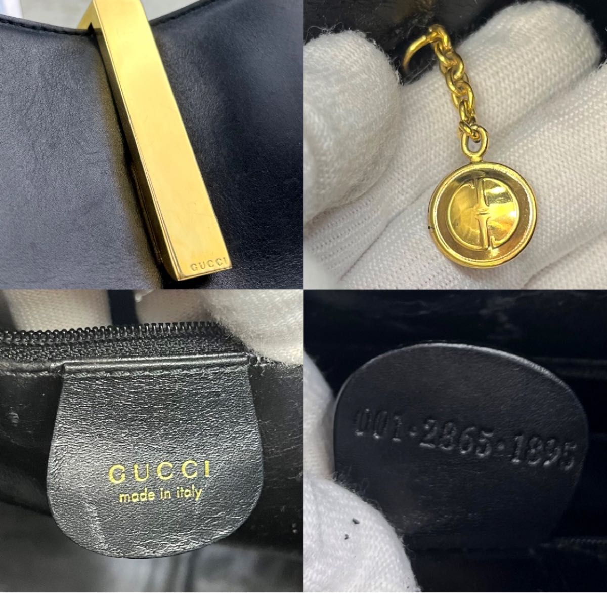 GUCCI グッチ　レザー　ワンショルダーバッグ　上品　お洒落　ブラック　ゴールド金具　001 2865 1895 トート　小物