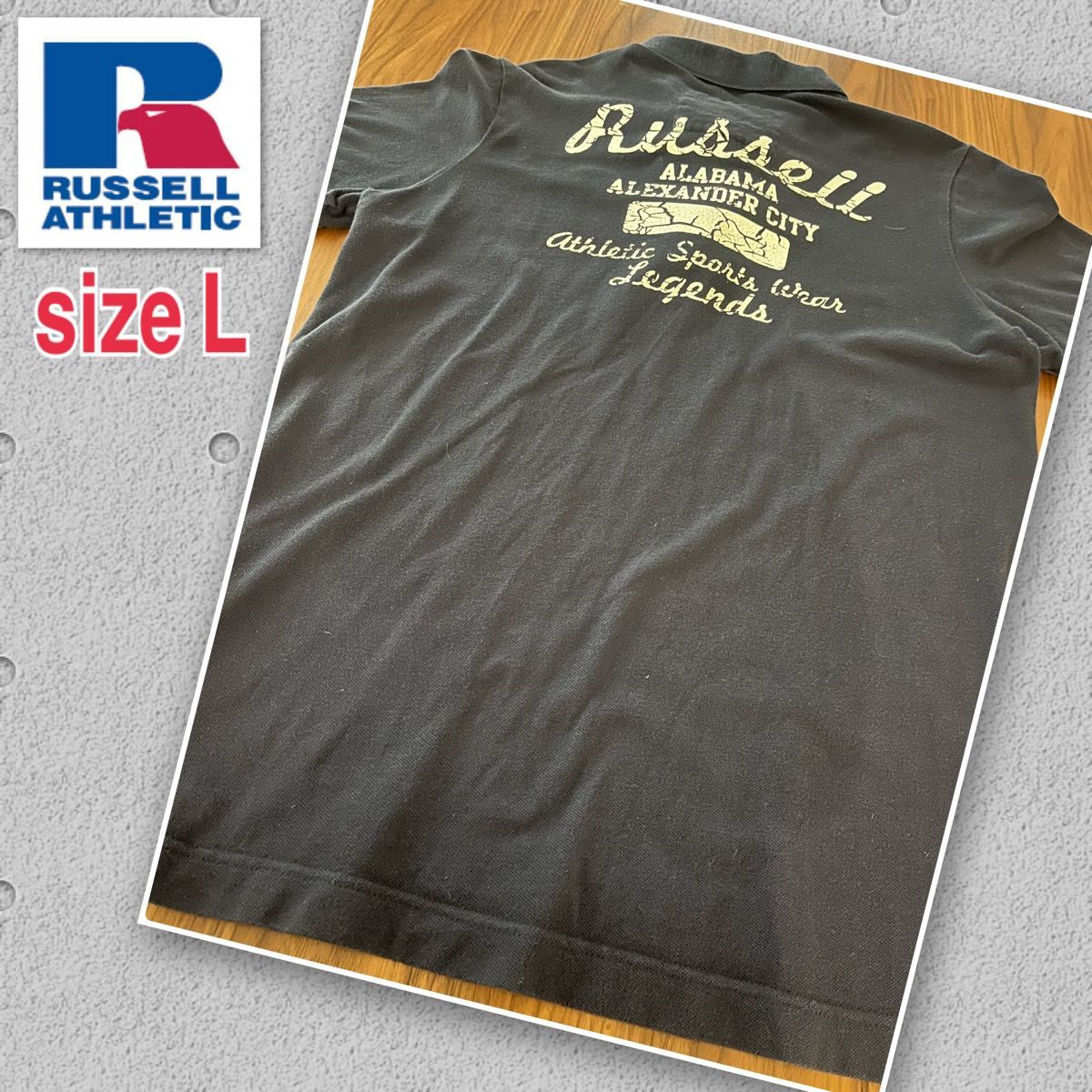 RUSSELL ATHLETIC ラッセル アスレチック ダメージ加工 半袖 ポロシャツ Lサイズ ネイビー 着用数回 美品