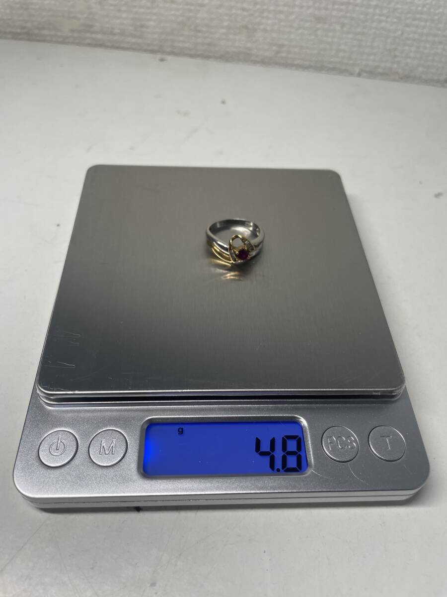 総重量 4.8g K18 Pt900 金 ジュエリー 指輪 ルビー 0.35ct ダイアモンド 0.07ct_画像1