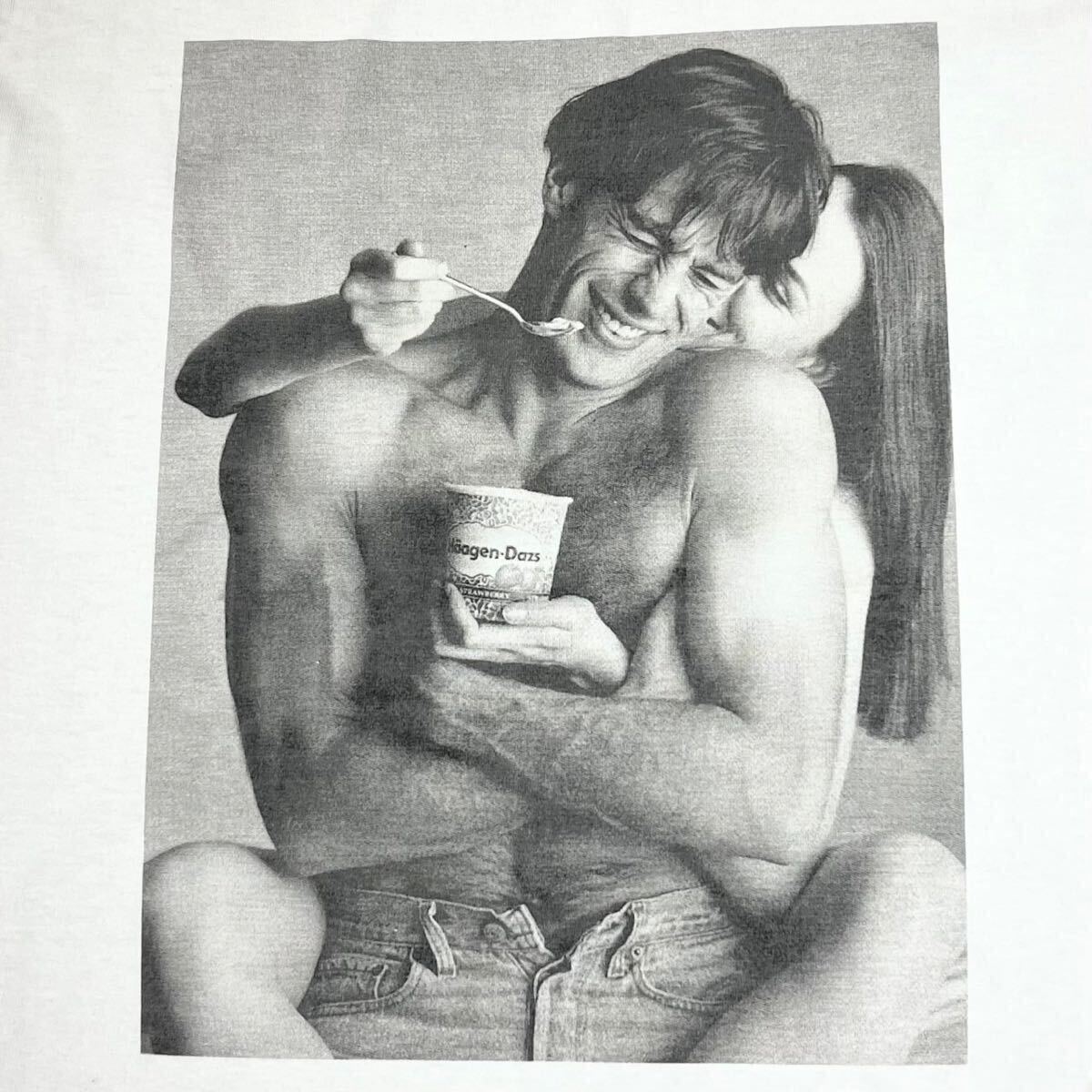 ハーゲンダッツ Tシャツ Haagen Dazs フォト 白 アイスクリーム PHOTO 作家 アーティスト 企業物 大判 デカロゴ 90s y2k 00s 野村訓市 映画_画像1