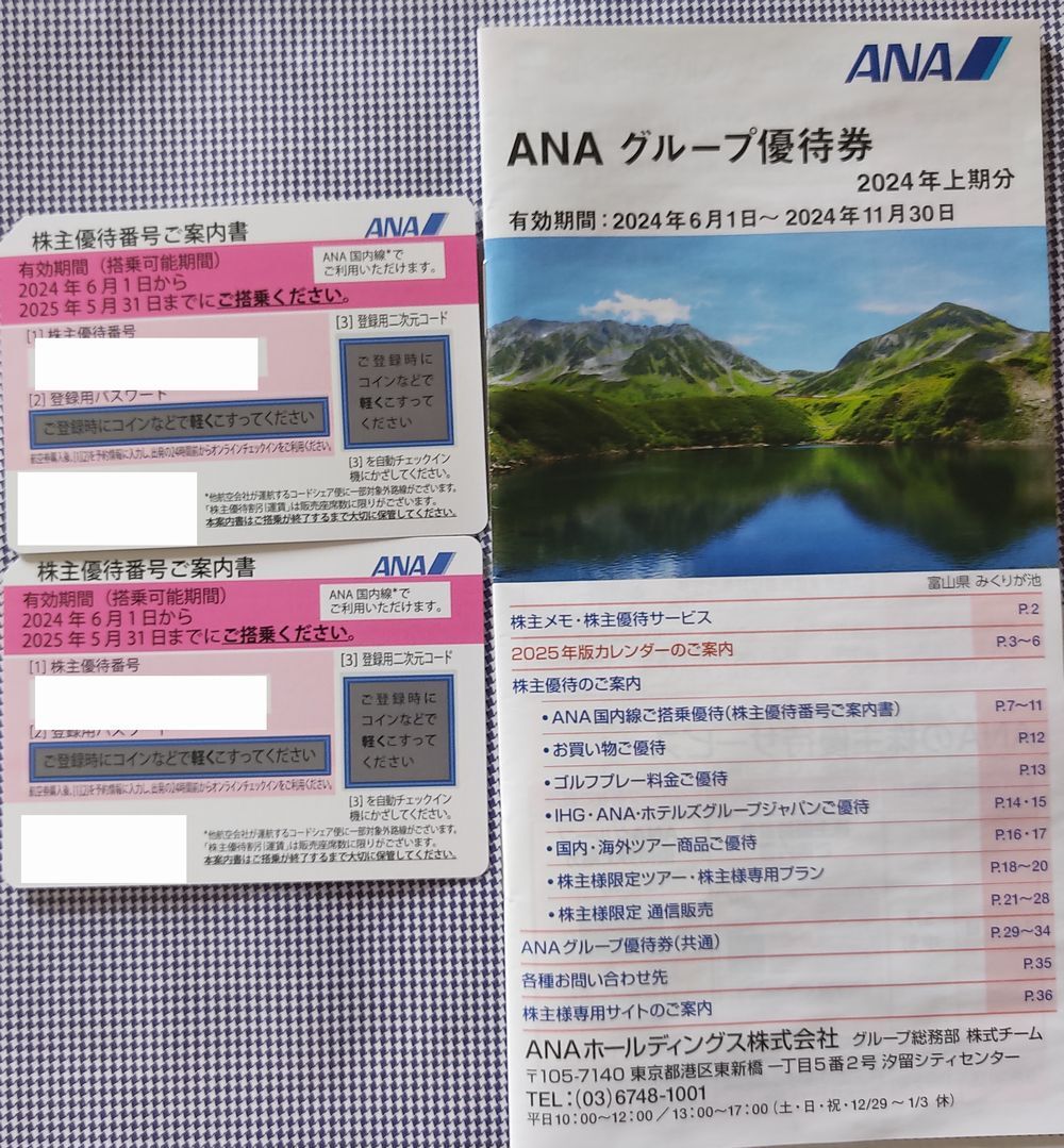 最新! ANA株主優待券2枚(有効期間2024年6月1日〜2025年5月31日)＋ANAグループ優待券冊子1冊_画像1