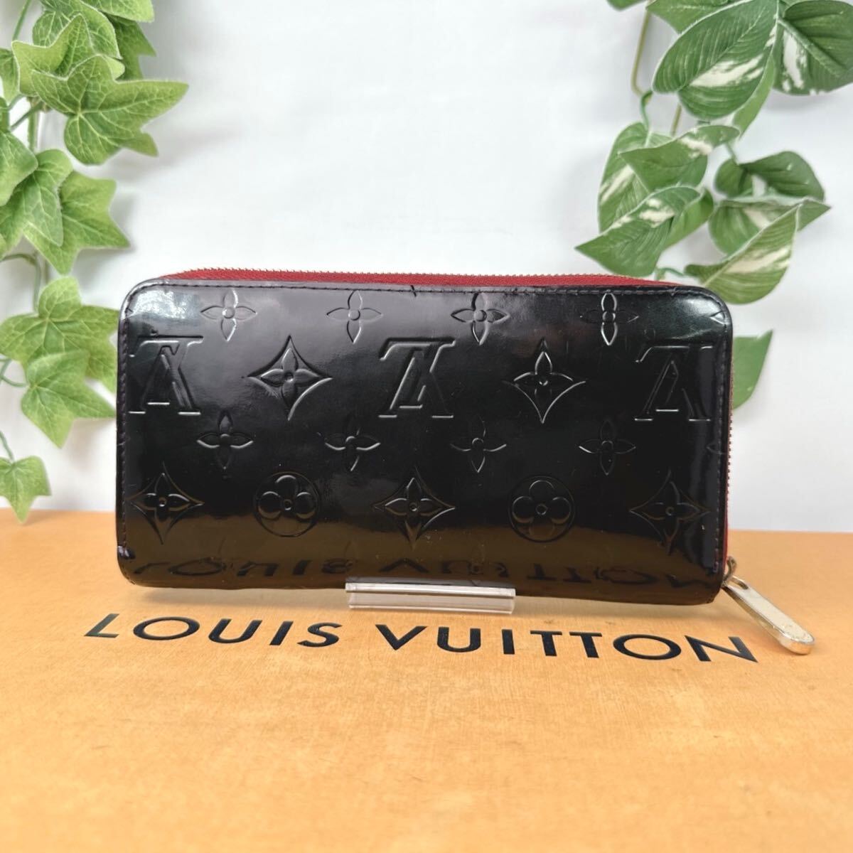 1円 LOUIS VUITTON ルイヴィトン 長財布 ラウンドファスナー ヴェルニ ジッピーウォレット シリアルCA3099 男女兼用 ブラック×レッド_画像2