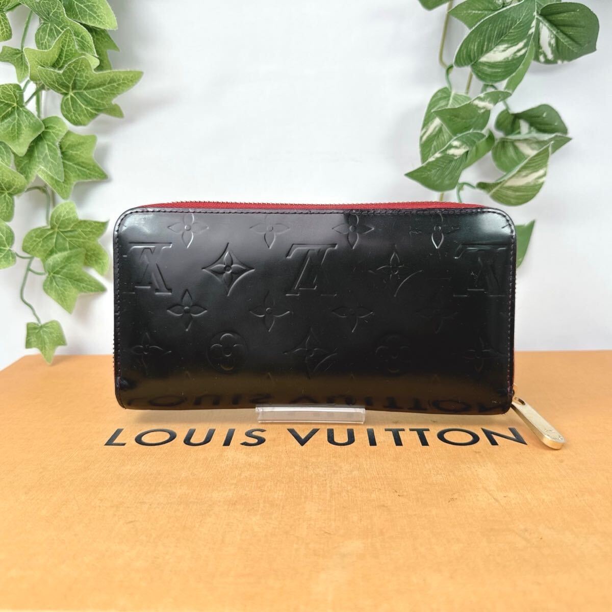 1円 LOUIS VUITTON ルイヴィトン 長財布 ラウンドファスナー ヴェルニ ジッピーウォレット シリアルCA5102 男女兼用 ブラック×レッド_画像2