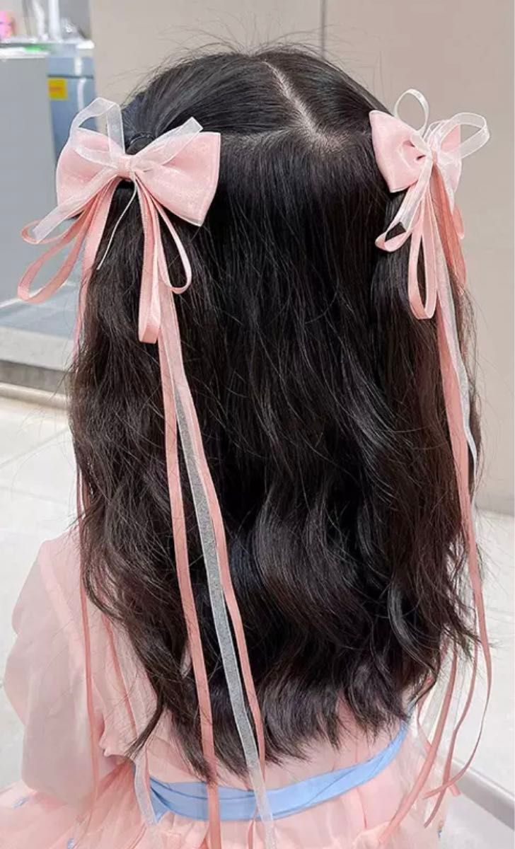 リボン 髪飾り ヘアアクセサリーヘアクリップ　ダンス 編み込み 韓国　 レース 透け感　キッズ　旅行