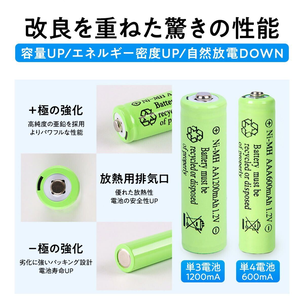 充電池 ニッケル水素電池 単3形 8本セット 1200mAh 保管ケース付き容量偽装無 _画像4