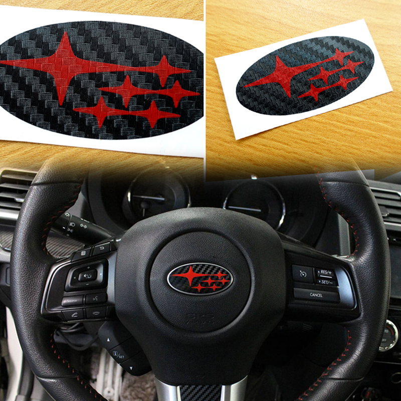  carbon style + red 6 ream star Subaru WRX STI S4 steering wheel sticker 2010-2023