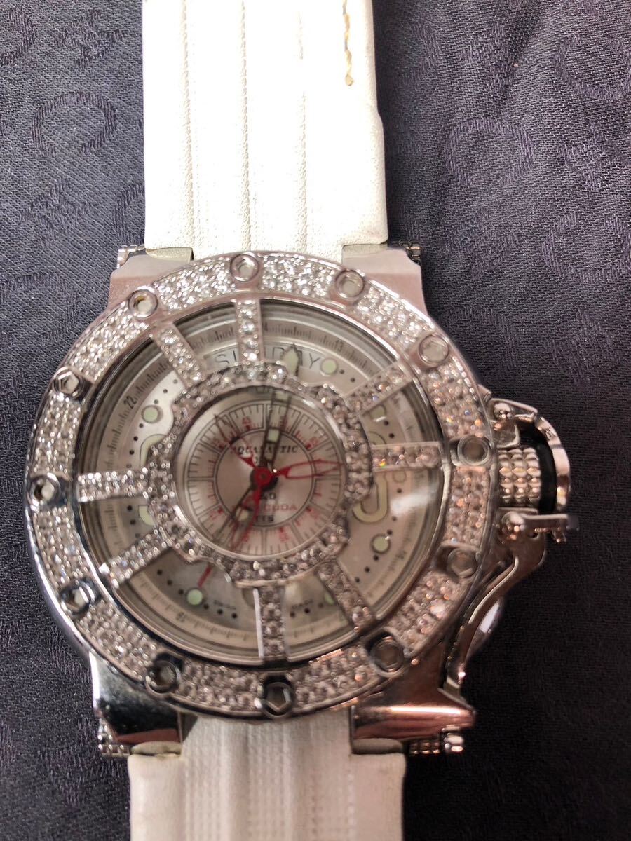 【#kk】【不動】アキアノウティック キングクーダー ダイヤベゼル 腕時計 KC3H02640 ホワイト シルバー ダイヤ_画像5
