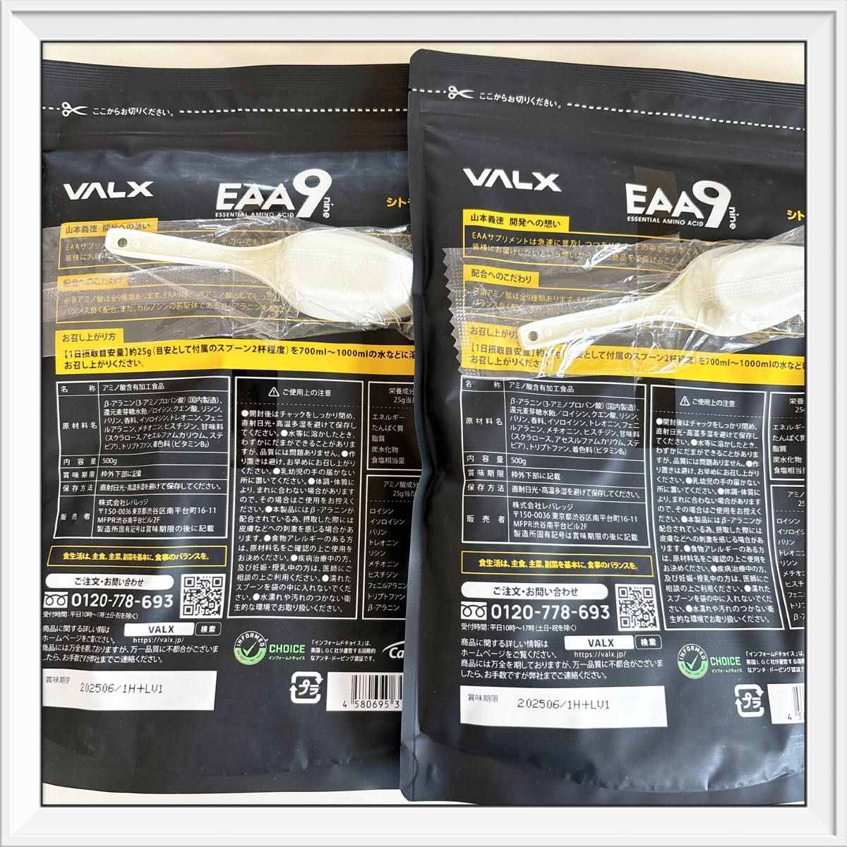 VALX バルクス EAA9  山本義徳 シトラス風味  必須アミノ酸9種類配合 EAA 500g  2袋　プロテイン　新品未開封