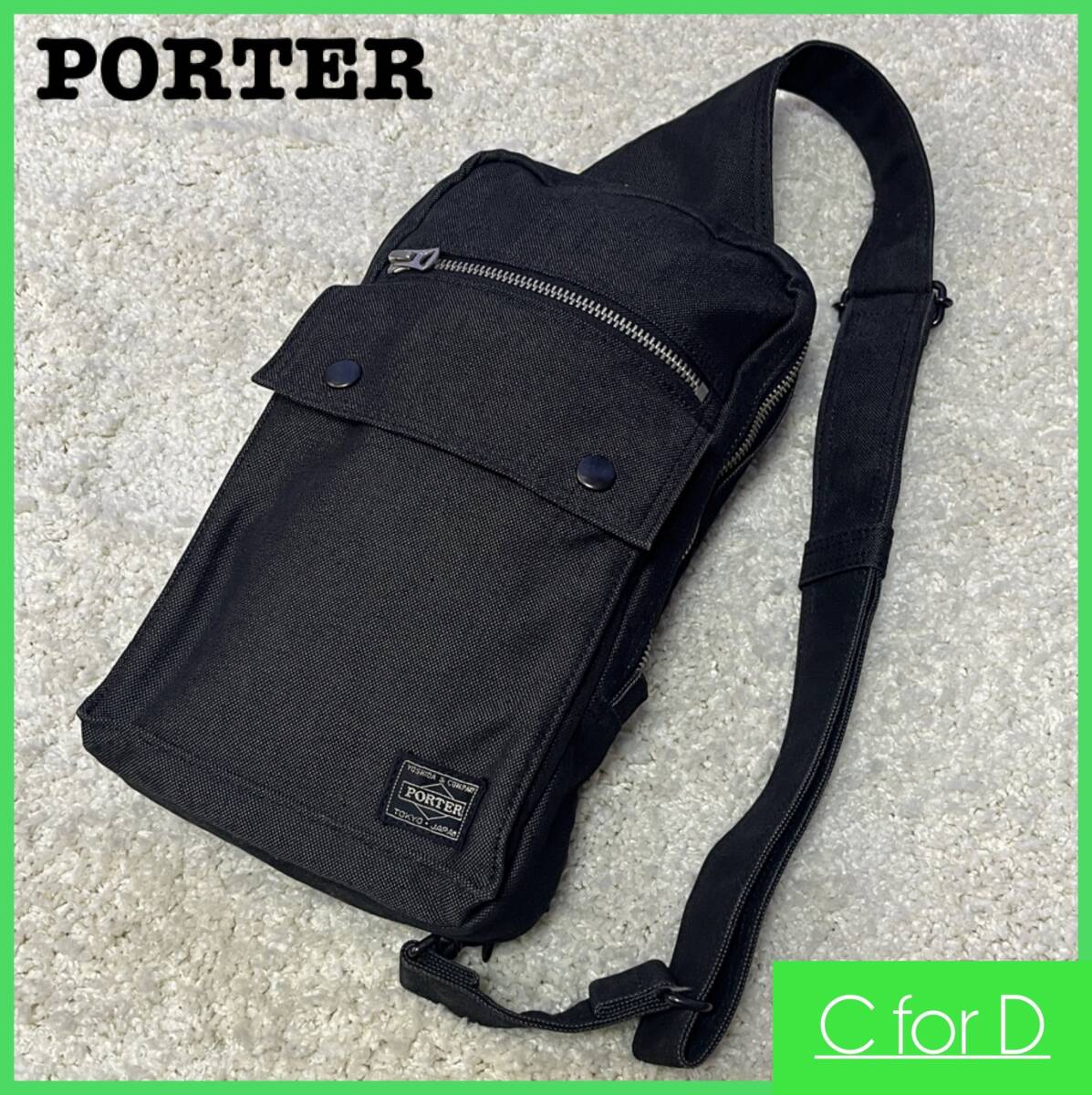 美品★PORTER★スモーキー ボディバッグ 黒色 ブラック メンズ クロスボディ ワンショルダー 吉田カバン 日本製 バッグ 鞄 ポーター B090