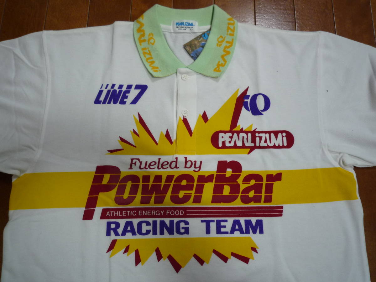 【新品】PEARL IZUMI（パールイズミ）「POWER BAR RACING TEAM」プリント入りコットン半袖ポロシャツ☆白色☆XLの画像2