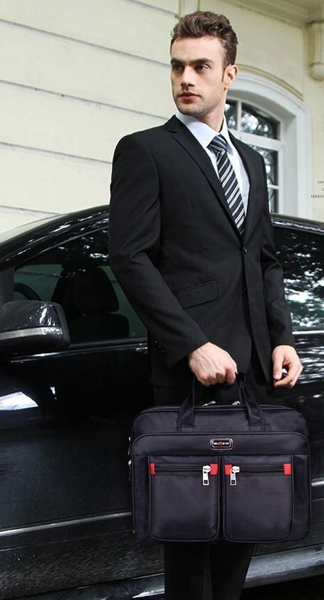 2WAY business bag men's pocket many document bag 7998477 black × red new goods 1 jpy start 