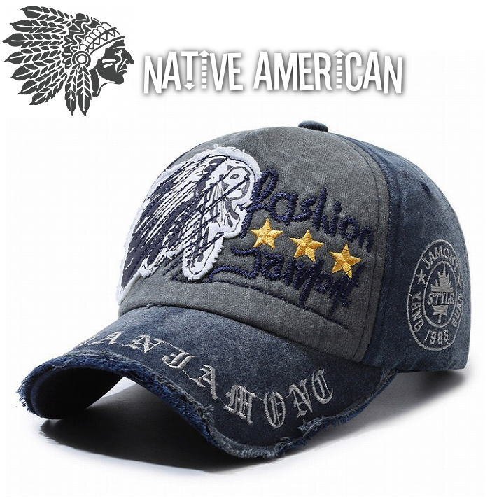 インディアン INDIAN NATIVE AMERICAN キャップ 帽子 野球帽 アウトドア メンズ ローキャップ 7987174 ネイビー 新品 1円 スタートの画像1