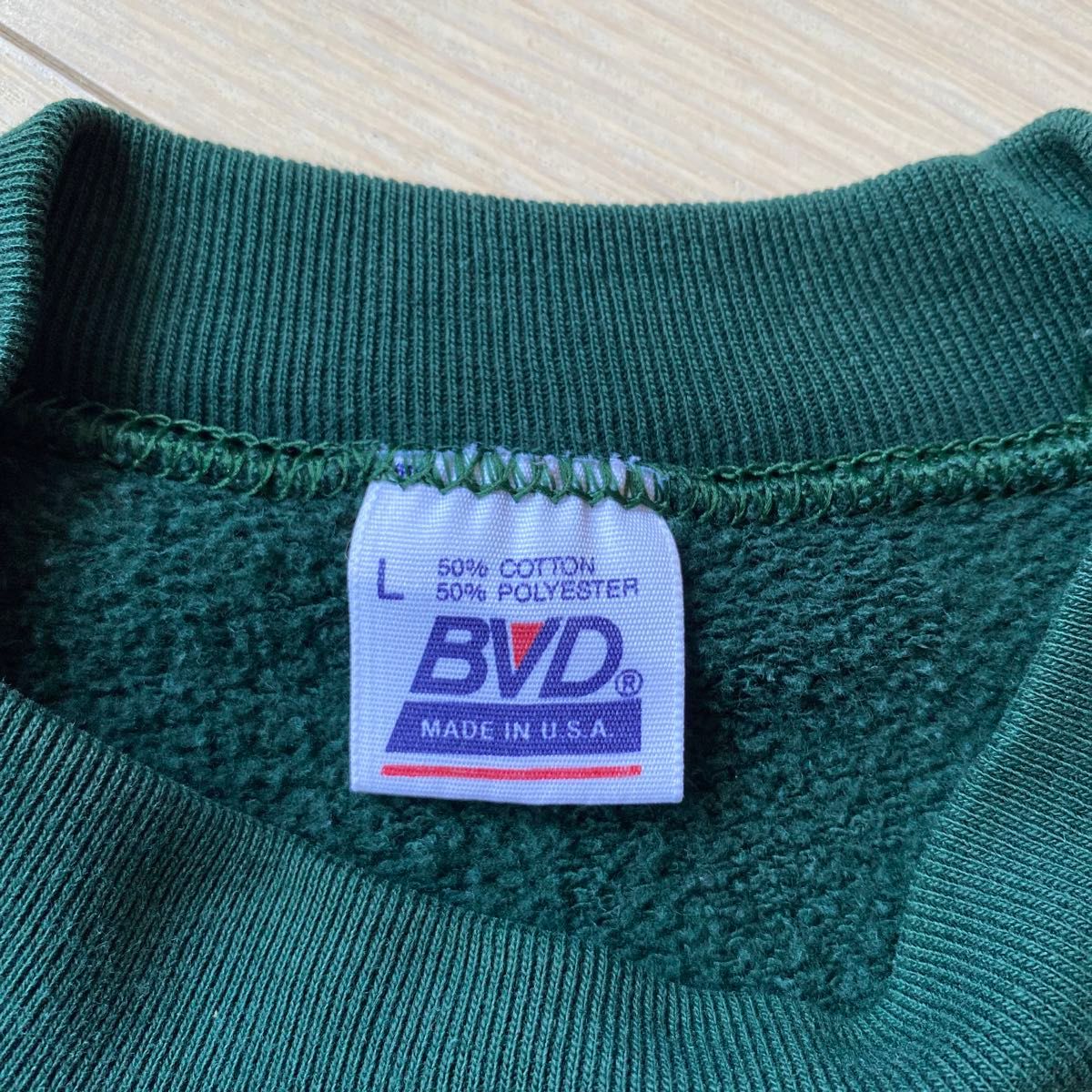 USA製 90s BVD モックネック スウェットシャツ 無地 グリーン 古着