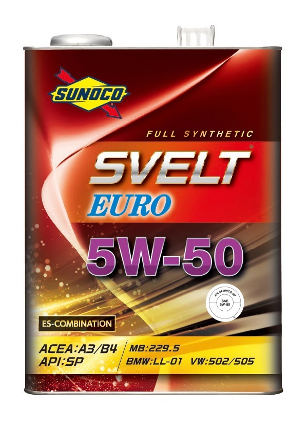 送料無料！　SUNOCO　SVELT EURO　スノコ　スヴェルト ユーロ　5W-50　A3/B4　SP　Full Synthetic（エステル配合）　20L缶　エンジンオイル_画像1