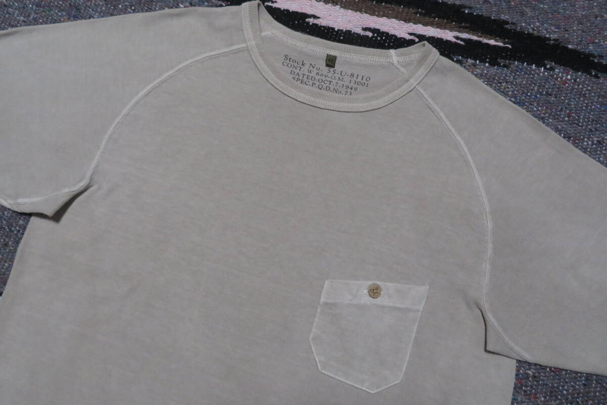 ★ナイジェル ケーボン・NIGEL CABOURN★ポケット付/ヴィンテージ.ラグランスリーブTシャツ【美中古】size46_50年代の蛇行した縫いのラグランスリーブ