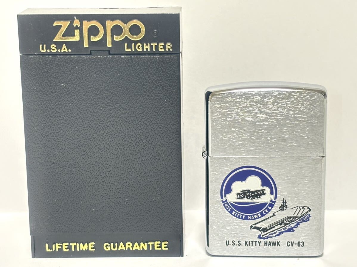 (14) ZIPPO ジッポ ジッポー オイルライター U.S.S. KITTY HAWK CVー63 キティホーク ケース付き シルバー系 喫煙グッズ_画像1