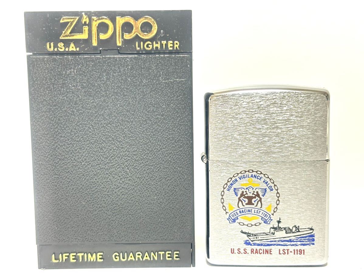 (26) ZIPPO ジッポ ジッポー オイルライター U.S.S. RACINE LST-1191 ラシーン ケース付き シルバー系 喫煙グッズ_画像1