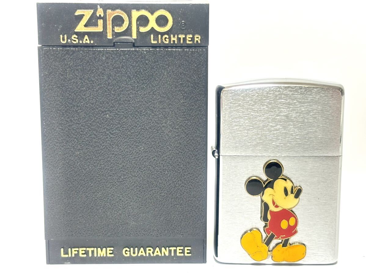 (27) ZIPPO ジッポ ジッポー オイルライター ミッキーマウス ケース付き シルバー系 喫煙グッズ_画像1