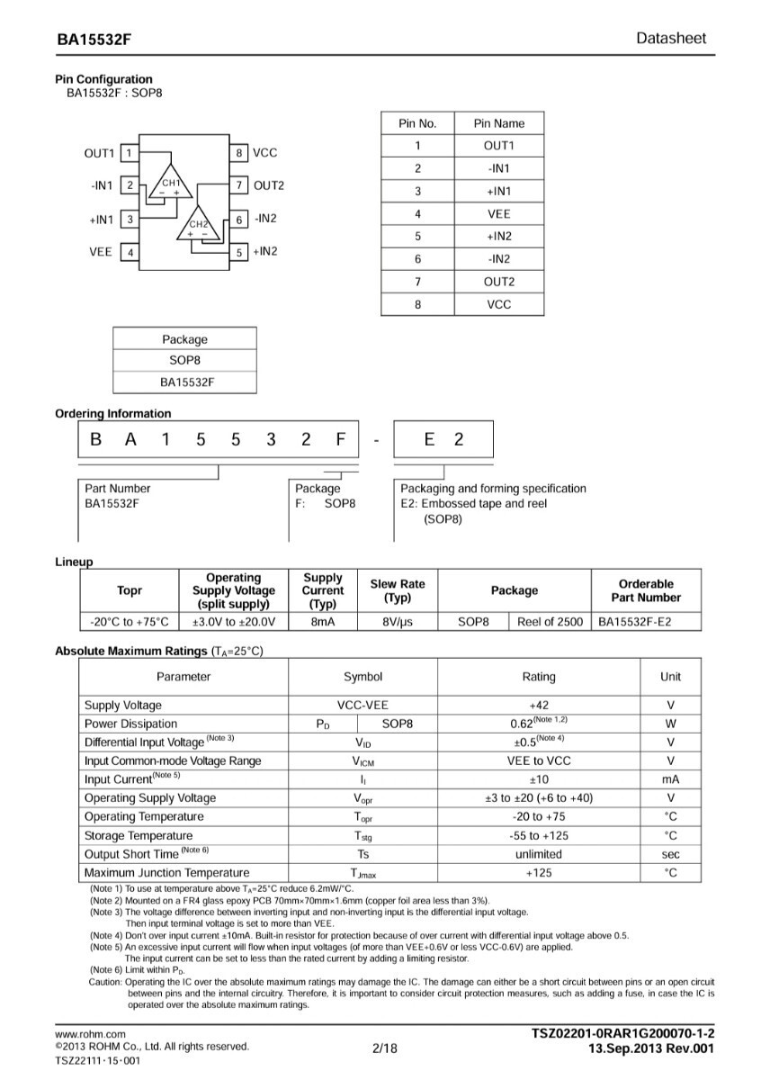 ROHM BA15532 (Low Noise Operational Amplifier) 2個 新品未使用 長期保管品 リード曲がりあります_画像4