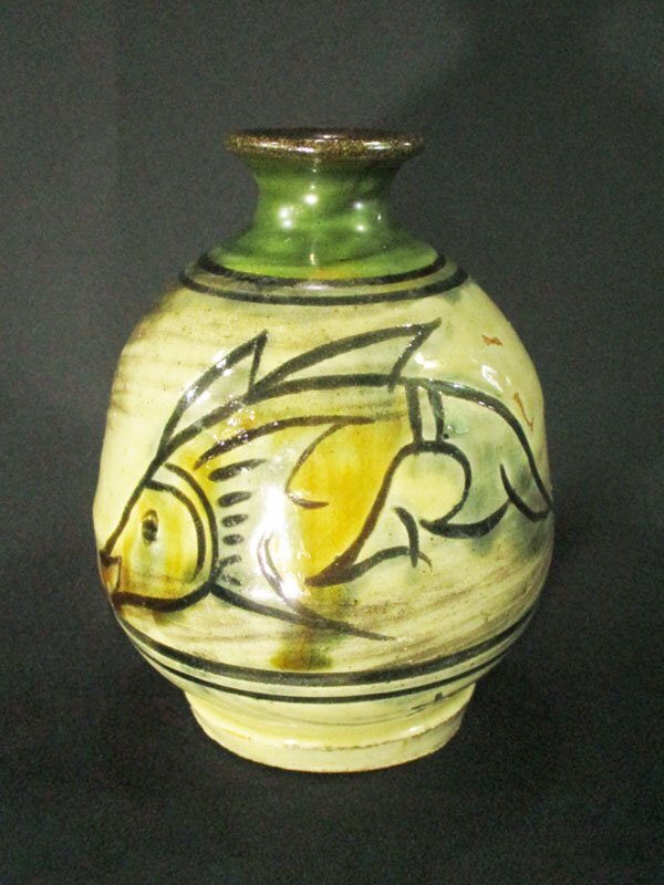 4687 human national treasure gold castle next .. lamp Tsuboya . fish . sake bottle hot water .3 point / Zaimei Okinawa ceramic art .... flower vase flower go in vase "hu" pot .: new .. virtue 
