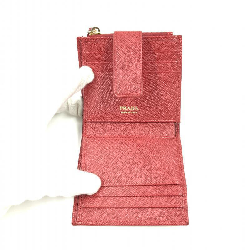 【中古】PRADA レタリングメタルロゴ クロスハッチ サフィアーノウォレット レッド R-B　プラダ[240024462216]_画像3