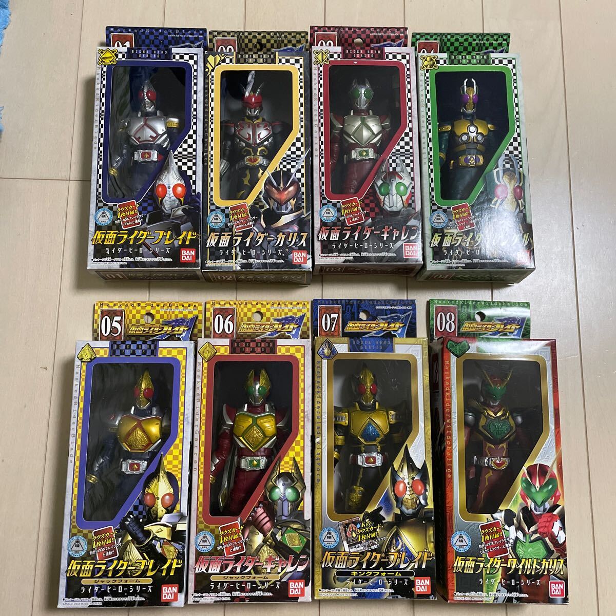 仮面ライダー ブレイド カリス ギャレン レンゲル ジャックフォーム キングフォーム ワイルドカリス 8体セット ソフビ 当時物 フィギュア_画像1