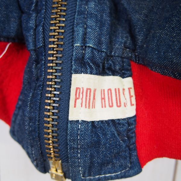 80s 90s PINK HOUSE Pink House lining quilting cotton inside Denim jacket blouson 