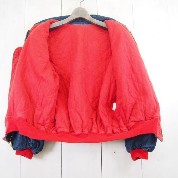 80s 90s PINK HOUSE Pink House lining quilting cotton inside Denim jacket blouson 