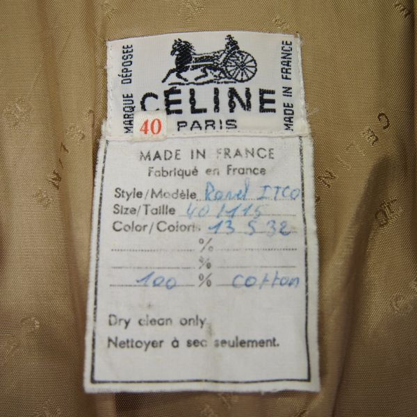 70s 80s フランス製 セリーヌ OLD CELINE 金釦コットントレンチコート(40)カーキベージュ オールド ヴィンテージの画像8